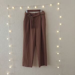 Primark Brown High Waist Pleated Belted Ankle Length Pants Sz US 4